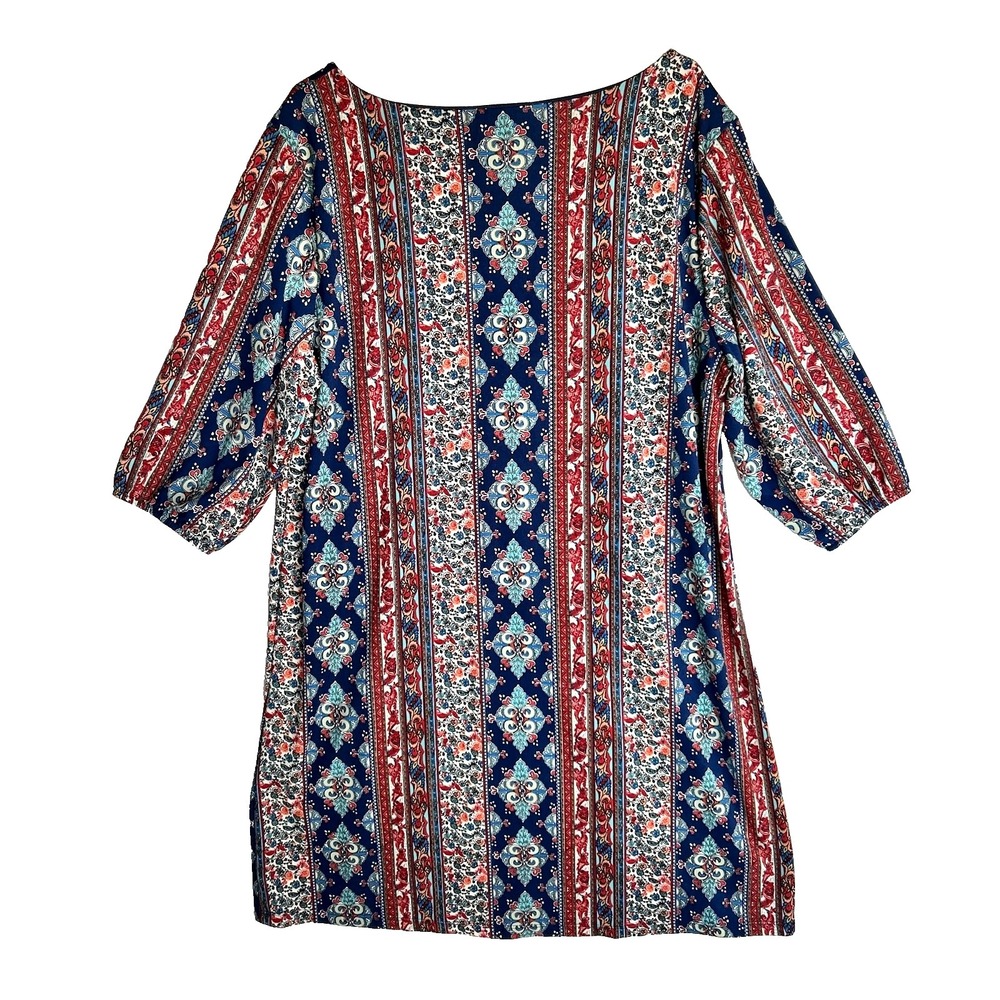 Y2k‎ Boho Hippie Western Quarter Sleeve Floral Striped Tunic Dress 3X Plus
